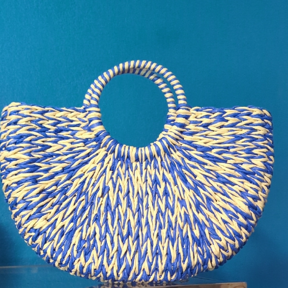 Blue and Cream Woven Handbag
